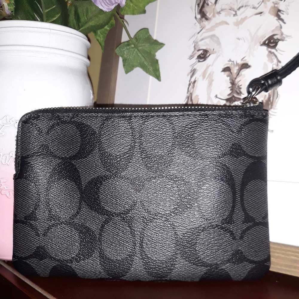 Coach Black Signature Logo Wristlet - Picture 2 of 5